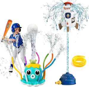 Outdoor Yard Sprinkler Toy & Backyard Summer Water Toys, Rocket Sprinkler Summer Toy and Water Sprinkler Baseball Toy for Toddlers and Children, Fun Lawn Activities