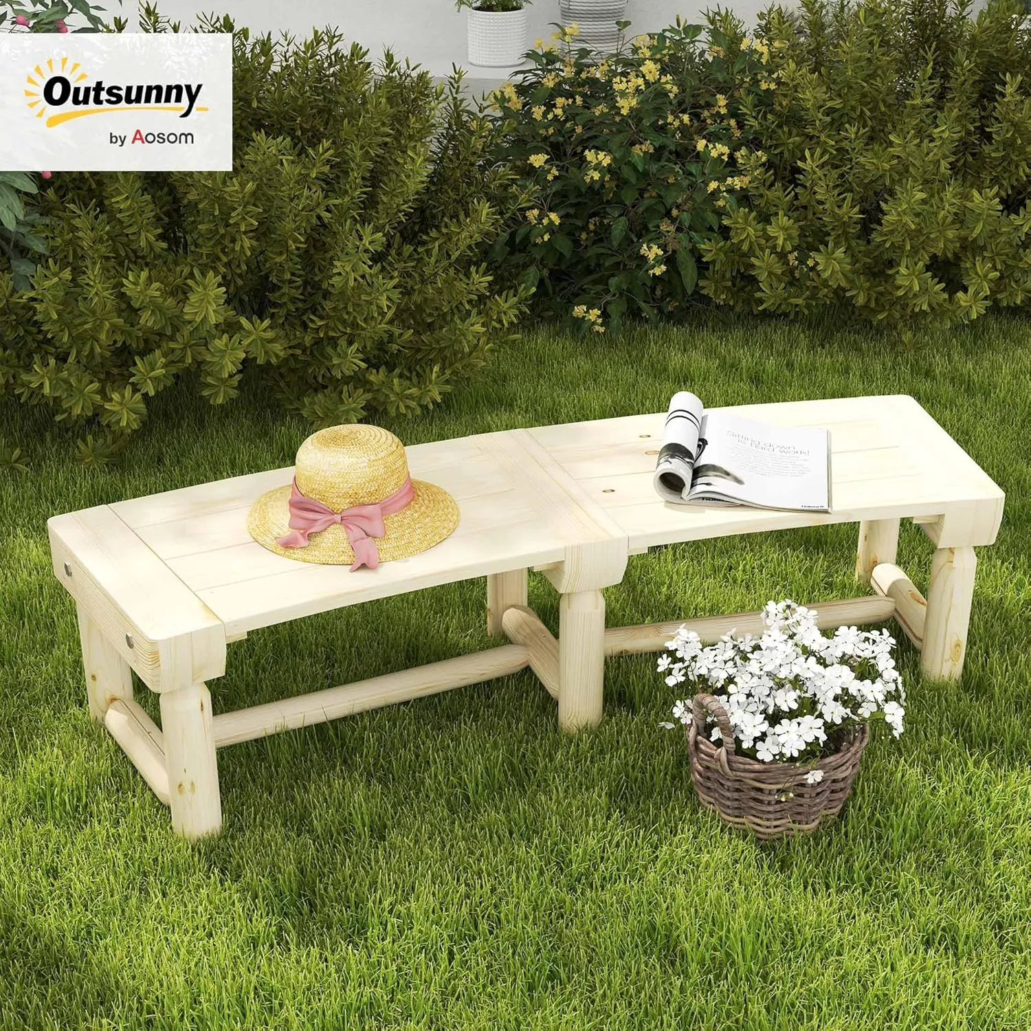 Outsunny Wooden Garden Bench, Semicircular Round Outdoor Tree Bench, Wrap Around Park Bench for Yard, Patio, Deck, Lawn, Natural