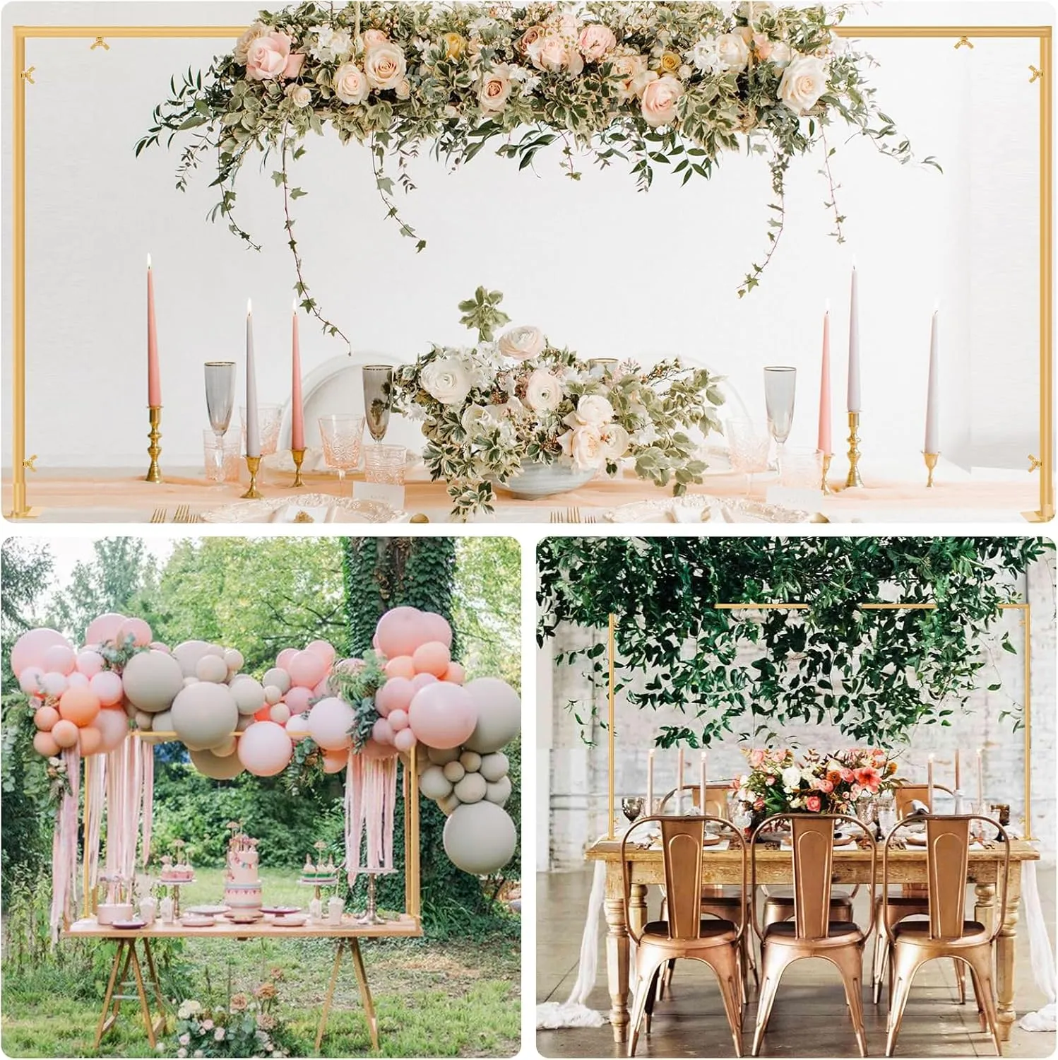 Over The Table Rod Stand with Clamps Adjustable 46"-100'' Length 29"-55" Height Gold Table Balloon Arch Stand with Storage Bag, Metal Decorating Rod Hanging