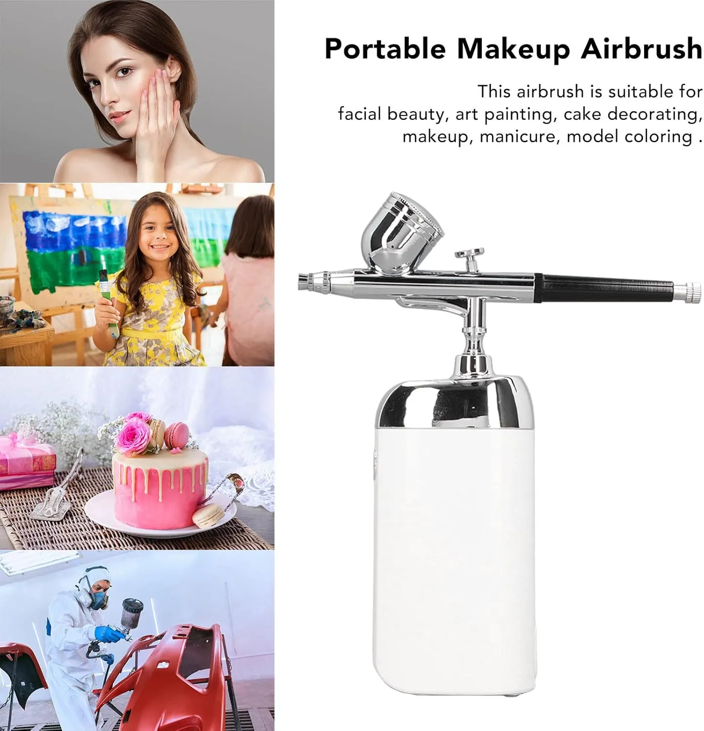 Oxygen Facial Machine, Portable Airbrush with Built in Battery and Compressor for Facial Care, Art Painting, and Cake Decoration (White)