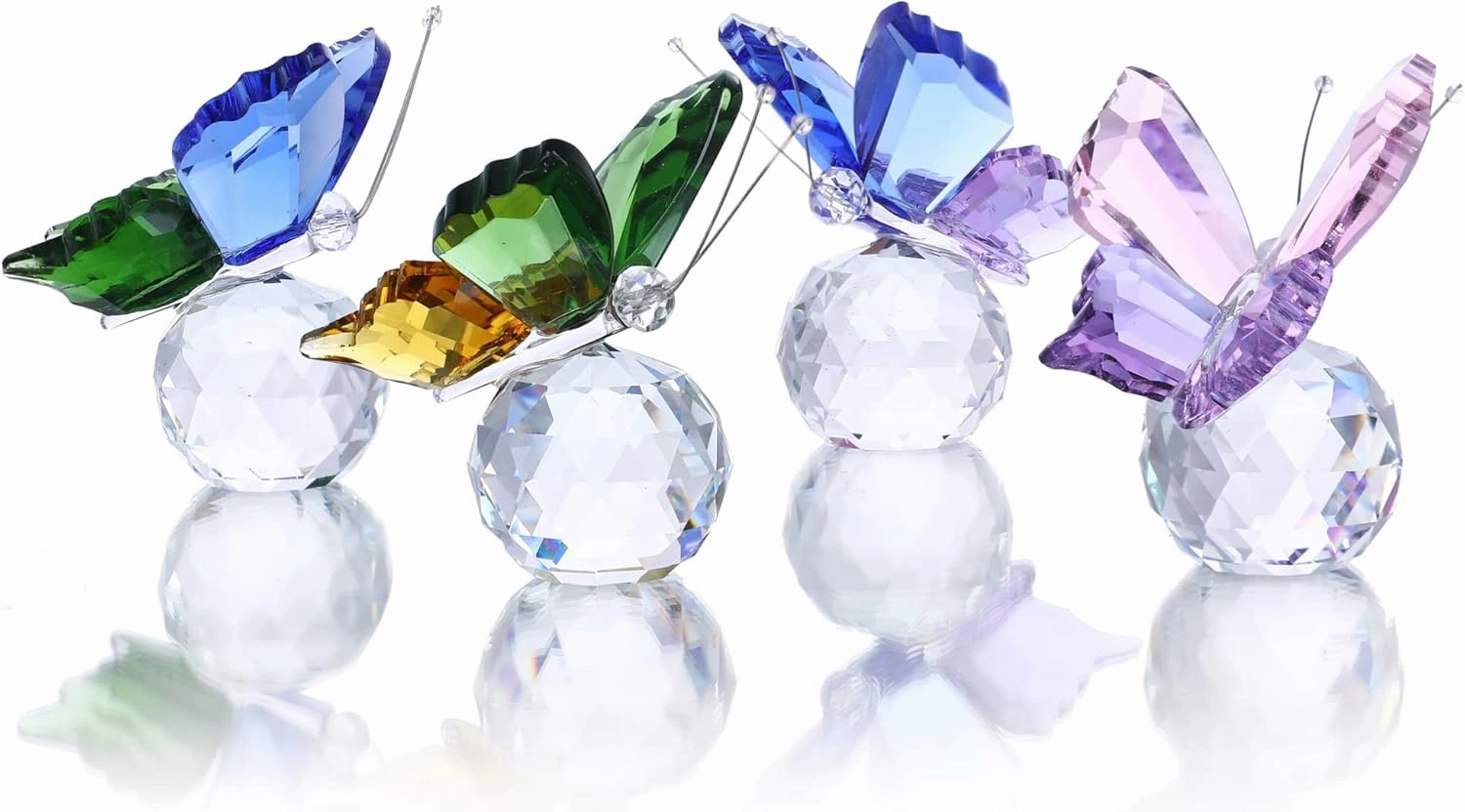 Pack 4 Crystal Butterfly Figurines with Ball Base for Home Wedding Decoration Glass Butterflies Crystal Animal Figurine Butterfly Gifts for Women Lovers