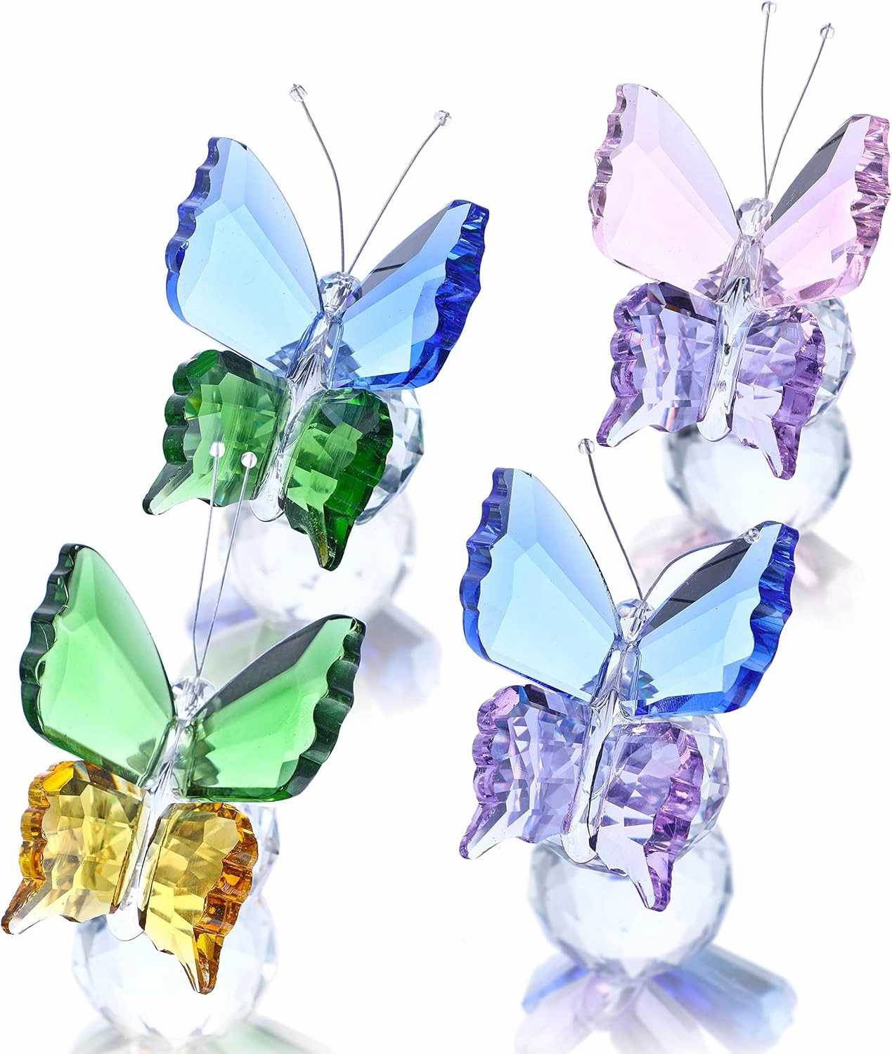Pack 4 Crystal Butterfly Figurines with Ball Base for Home Wedding Decoration Glass Butterflies Crystal Animal Figurine Butterfly Gifts for Women Lovers
