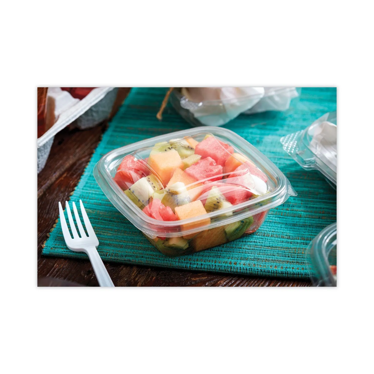 Pactiv Evergreen EarthChoice Recycled PET Container Lid, For 8 oz/12 oz/16 oz Container Bases, 5.5 x 5.5 x 0.38, Clear, Plastic, 504/Carton