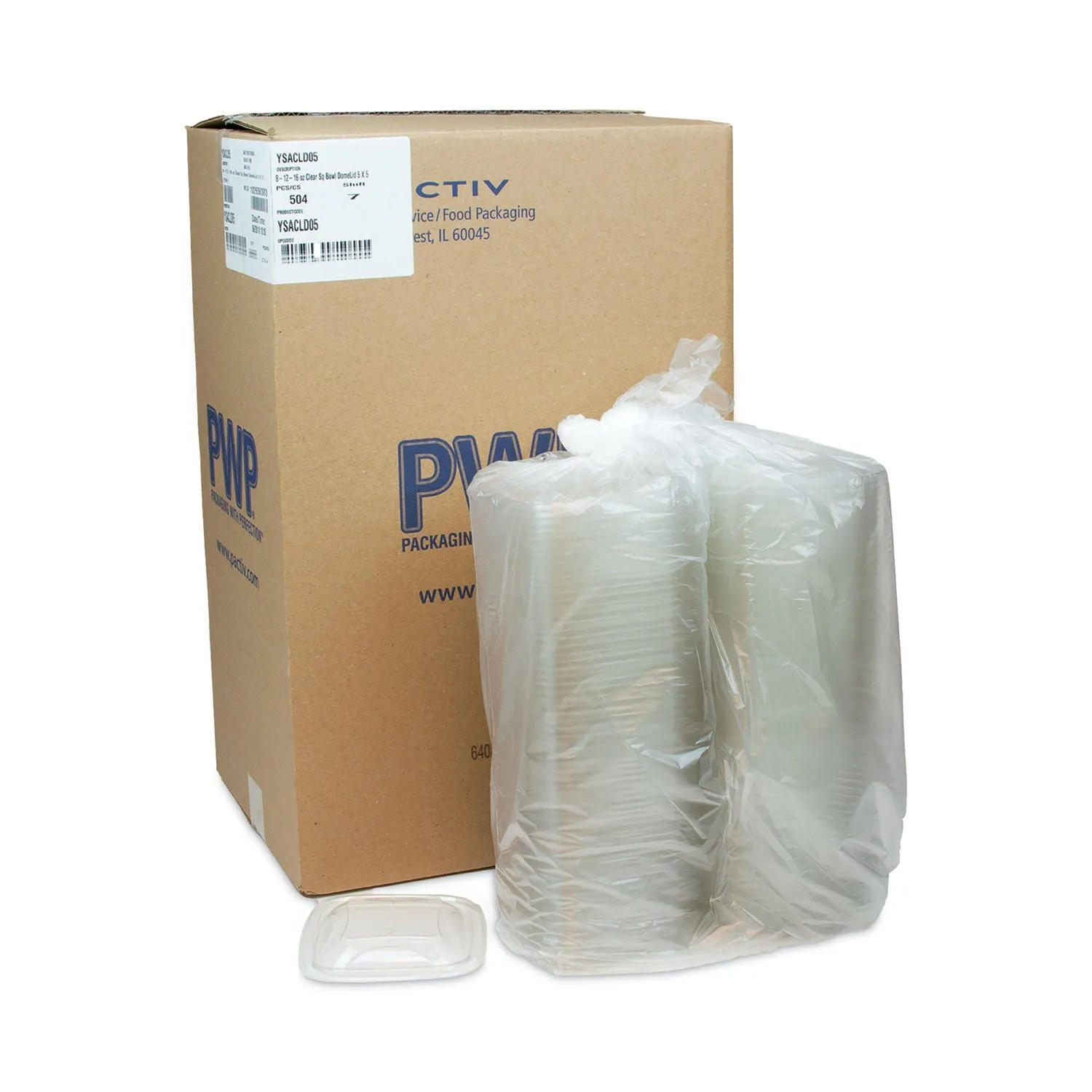 Pactiv Evergreen EarthChoice Recycled PET Container Lid, For 8 oz/12 oz/16 oz Container Bases, 5.5 x 5.5 x 0.38, Clear, Plastic, 504/Carton