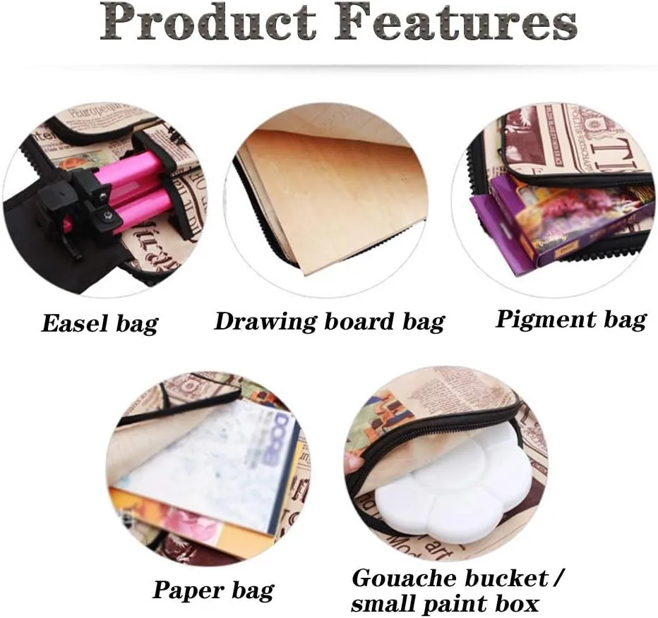 Painting Bag Waterproof Zipper Canvas Bag Drawing Bag Shoulder Painting Bag Art 49 * 64cm(Red)