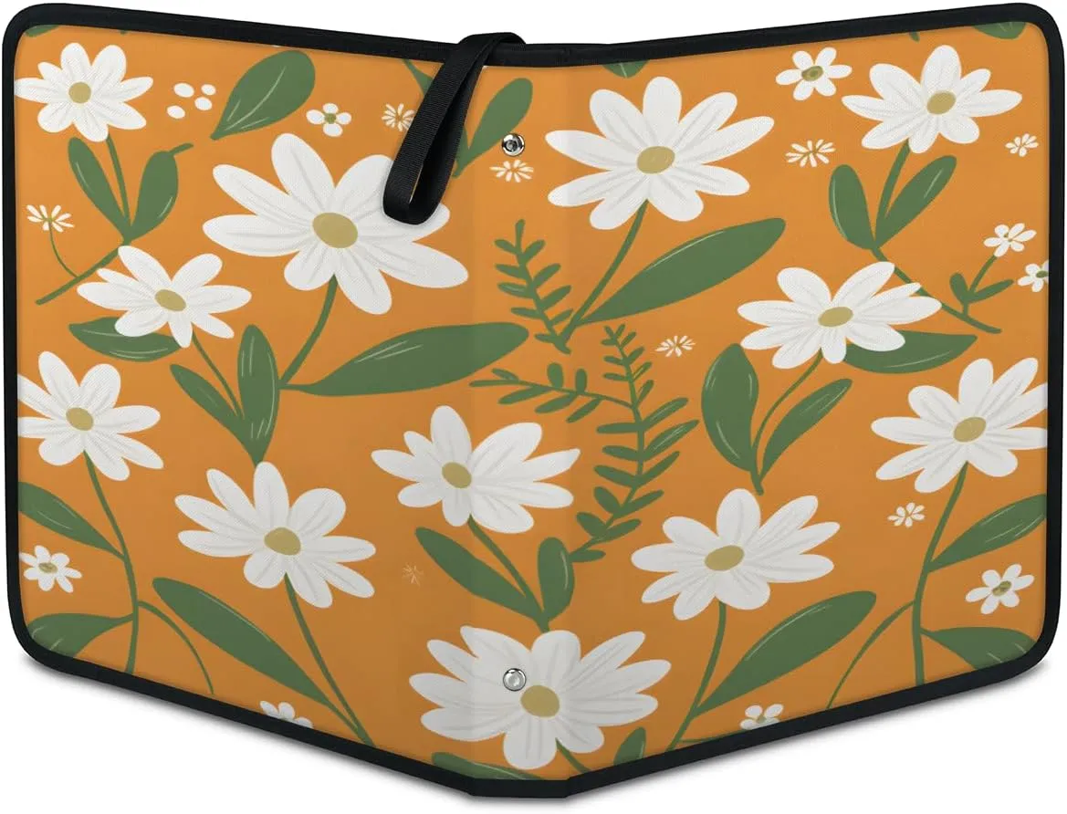 Painting White Flowers 3 Ring Trading Zipper Binder Strap, Trading Card Binder 4 Pocket, 400 Pockets Card Holder with 50 Removable Sleeves for Game Cards