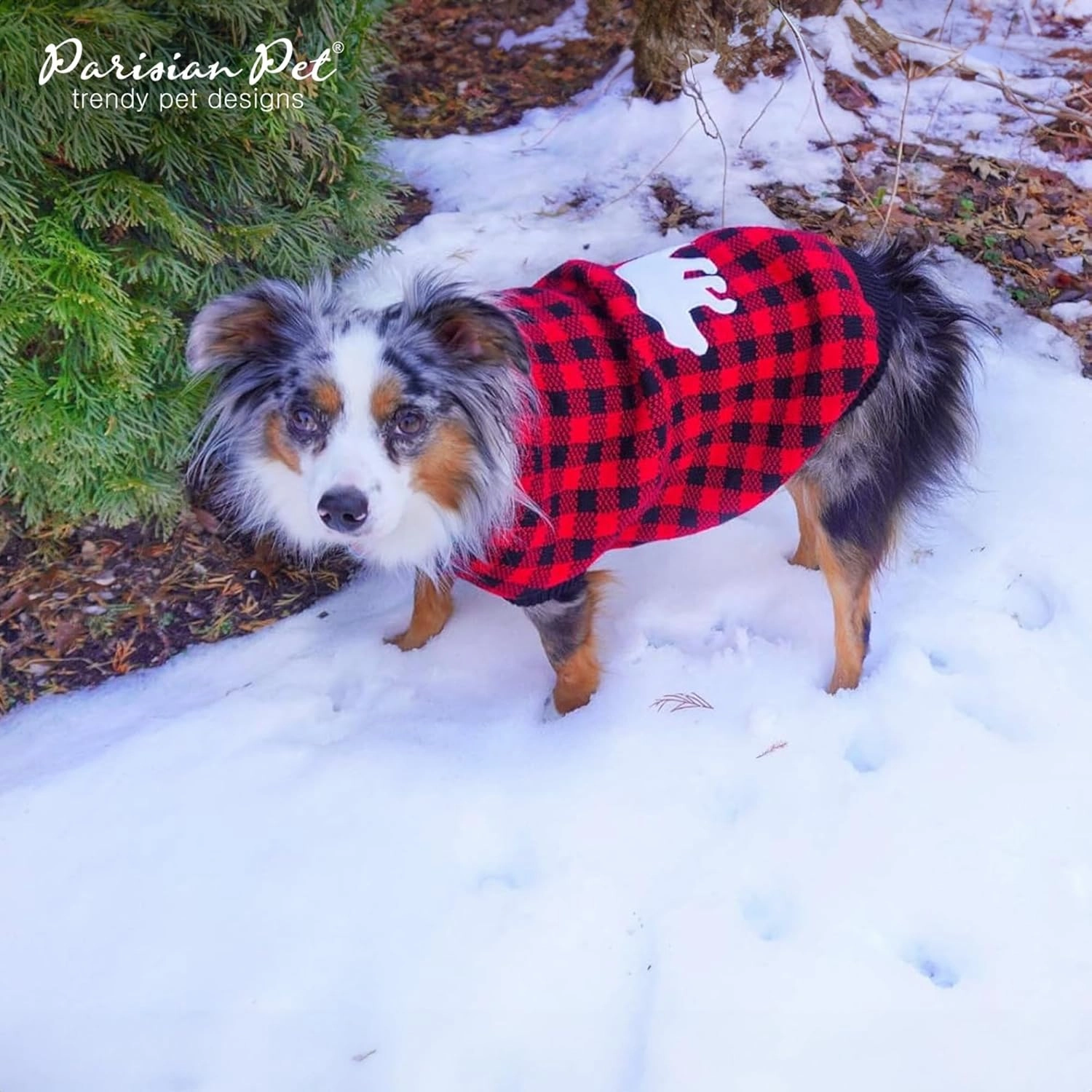 Parisian Pet Dog Sweaters - Pullover, Turtleneck Buffalo Checkered Sweater - Polar Bear Cable Knit Dog Outfit - Fall, Winter Dog Clothes - Flexible Dog Sweater for Large Dogs - L