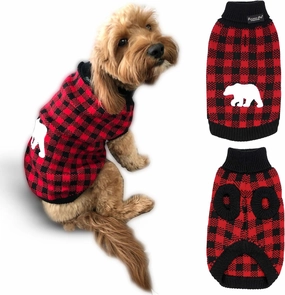 Parisian Pet Dog Sweaters - Pullover, Turtleneck Buffalo Checkered Sweater - Polar Bear Cable Knit Dog Outfit - Fall, Winter Dog Clothes - Flexible Dog Sweater for Large Dogs - L
