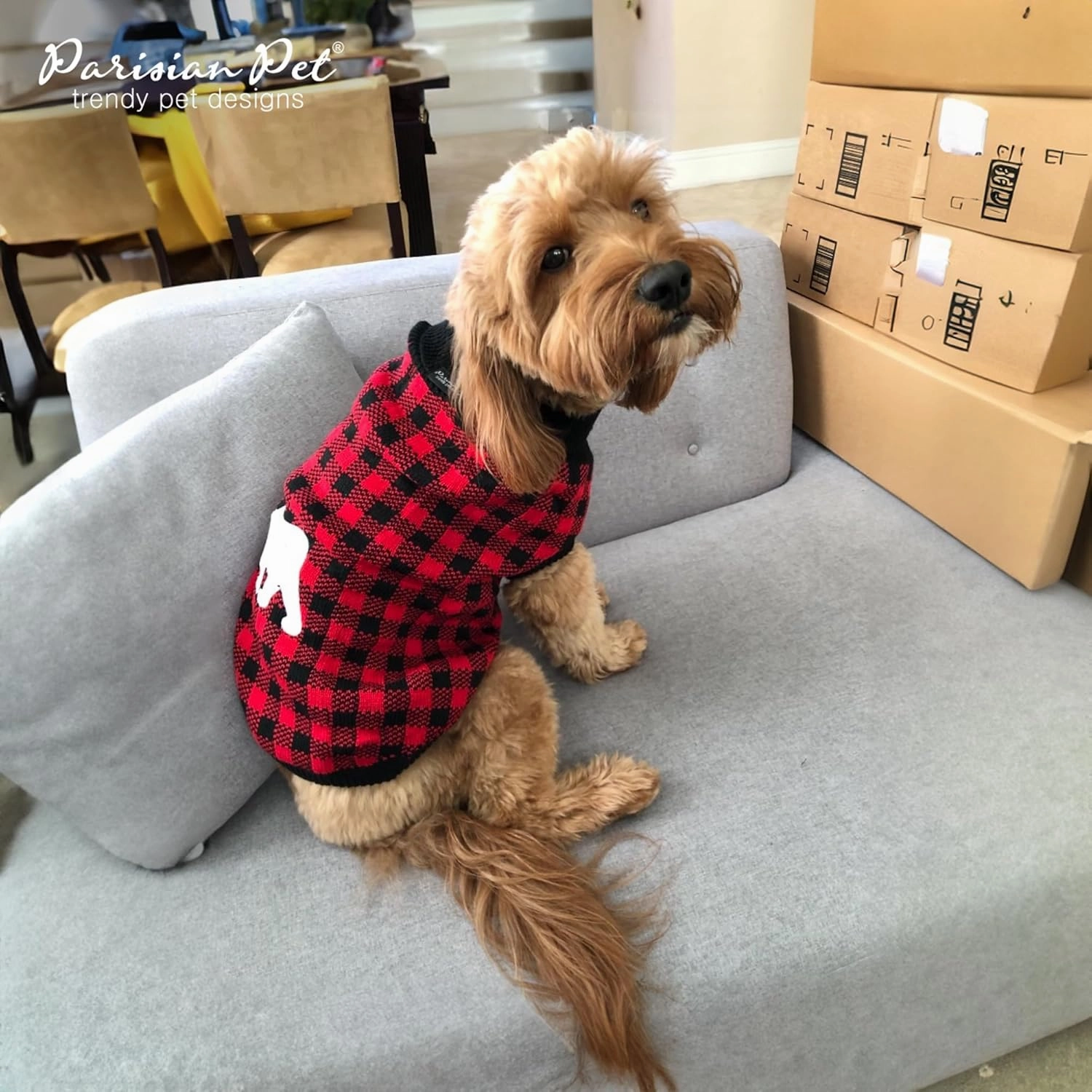 Parisian Pet Dog Sweaters - Pullover, Turtleneck Buffalo Checkered Sweater - Polar Bear Cable Knit Dog Outfit - Fall, Winter Dog Clothes - Flexible Dog Sweater for Large Dogs - L