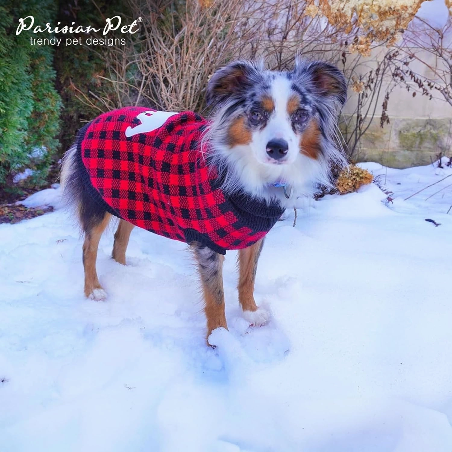 Parisian Pet Dog Sweaters - Pullover, Turtleneck Buffalo Checkered Sweater - Polar Bear Cable Knit Dog Outfit - Fall, Winter Dog Clothes - Flexible Dog Sweater for Large Dogs - L