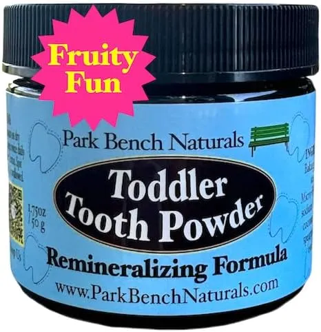 Park Bench Naturals Toddler Tooth Powder, Remineralizing Formula, 1.75 oz in a Fruity Fun Flavour to Encourage Good Oral hygeine routines for Children of All Ages.