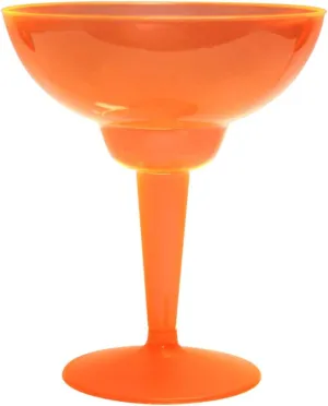 Party Essentials Hard Plastic Two Piece 12-Ounce Margarita Glasses, Neon Orange, 10 Count