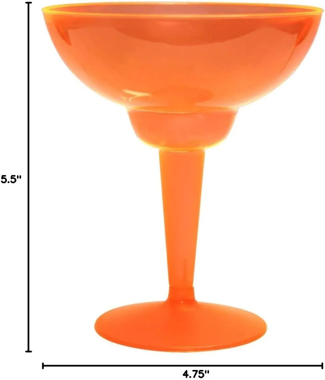 Party Essentials Hard Plastic Two Piece 12-Ounce Margarita Glasses, Neon Orange, 10 Count
