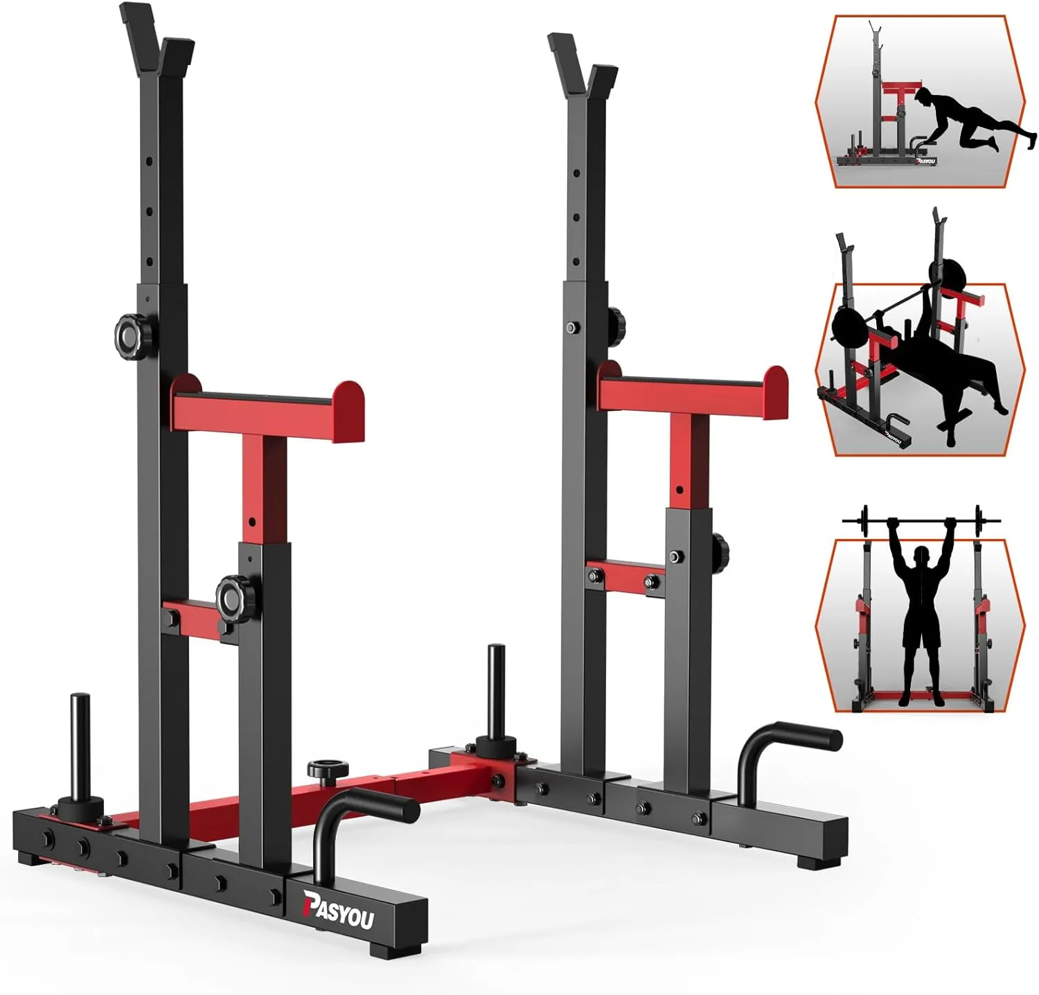 PASYOU Adjustable Squat Rack, Heavy-Duty Gym Rack Stand, Multi-Function Weight Rack Stand with Spotters, Push Up Portable Strength Training Dumbbell Rack, Max Load 550lbs