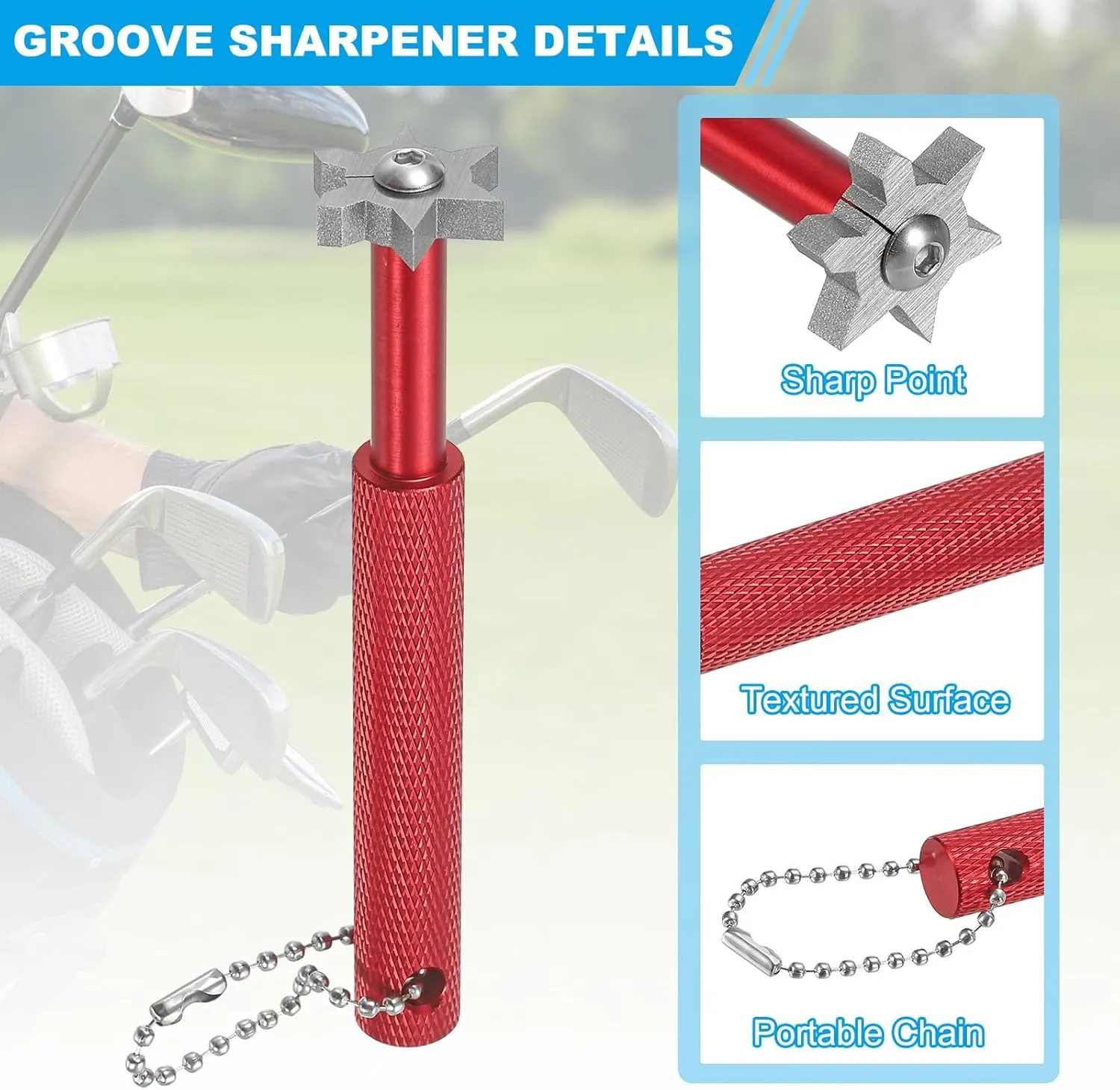 PATIKIL Groove Sharpener with 6 Heads Golf Club Sharpeners Re-Grooving Sharpening Tool and Cleaner for U & V-Grooves Utility Clubs