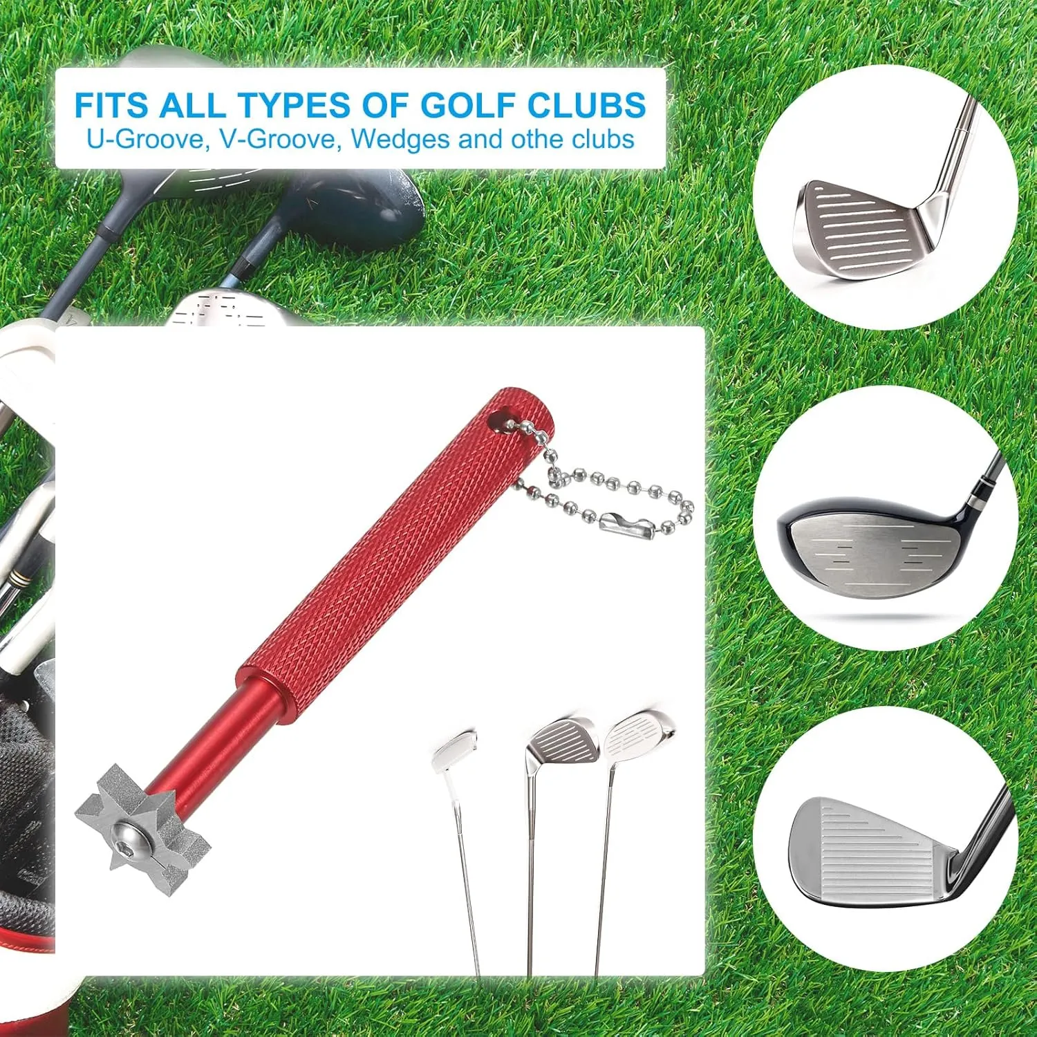 PATIKIL Groove Sharpener with 6 Heads Golf Club Sharpeners Re-Grooving Sharpening Tool and Cleaner for U & V-Grooves Utility Clubs