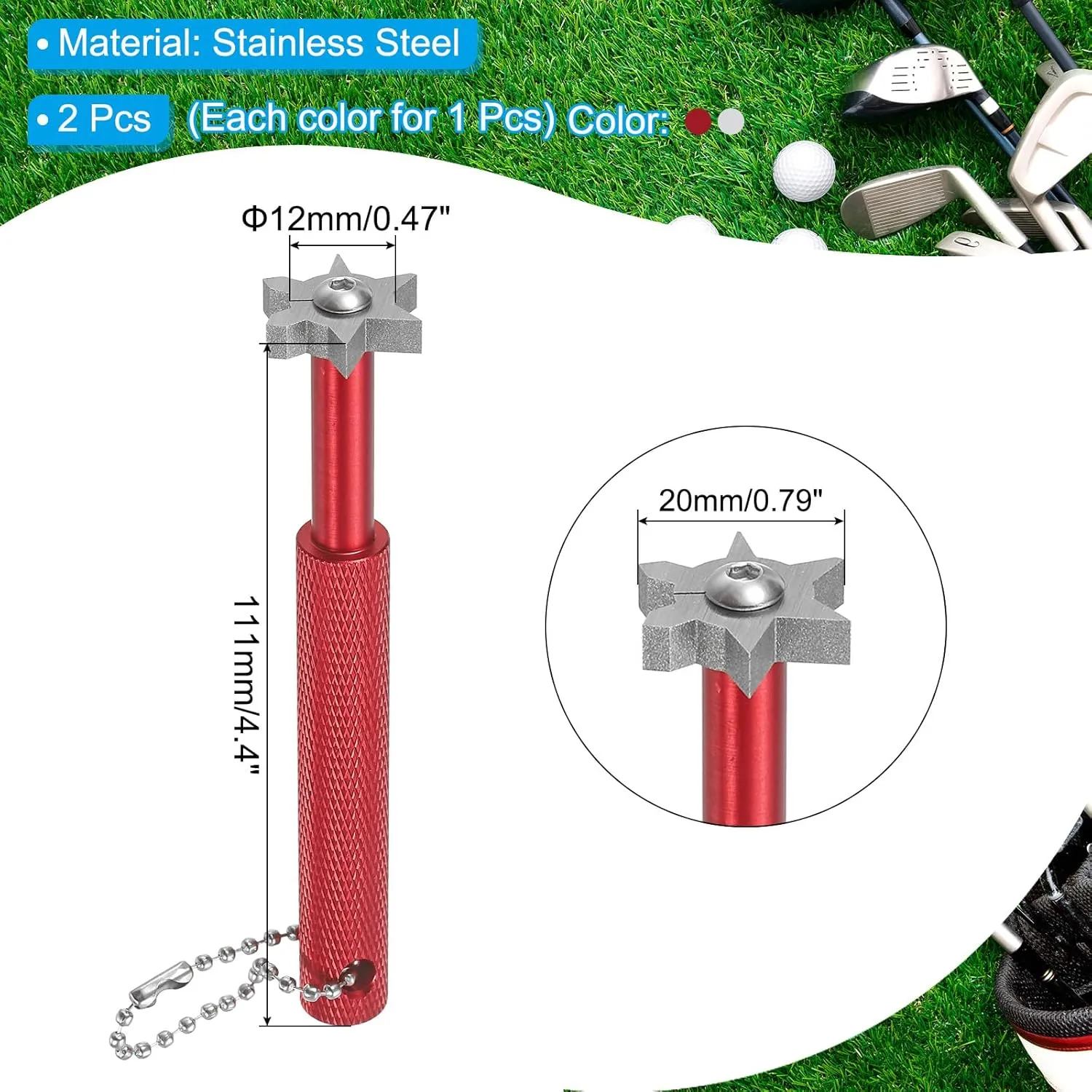 PATIKIL Groove Sharpener with 6 Heads Golf Club Sharpeners Re-Grooving Sharpening Tool and Cleaner for U & V-Grooves Utility Clubs