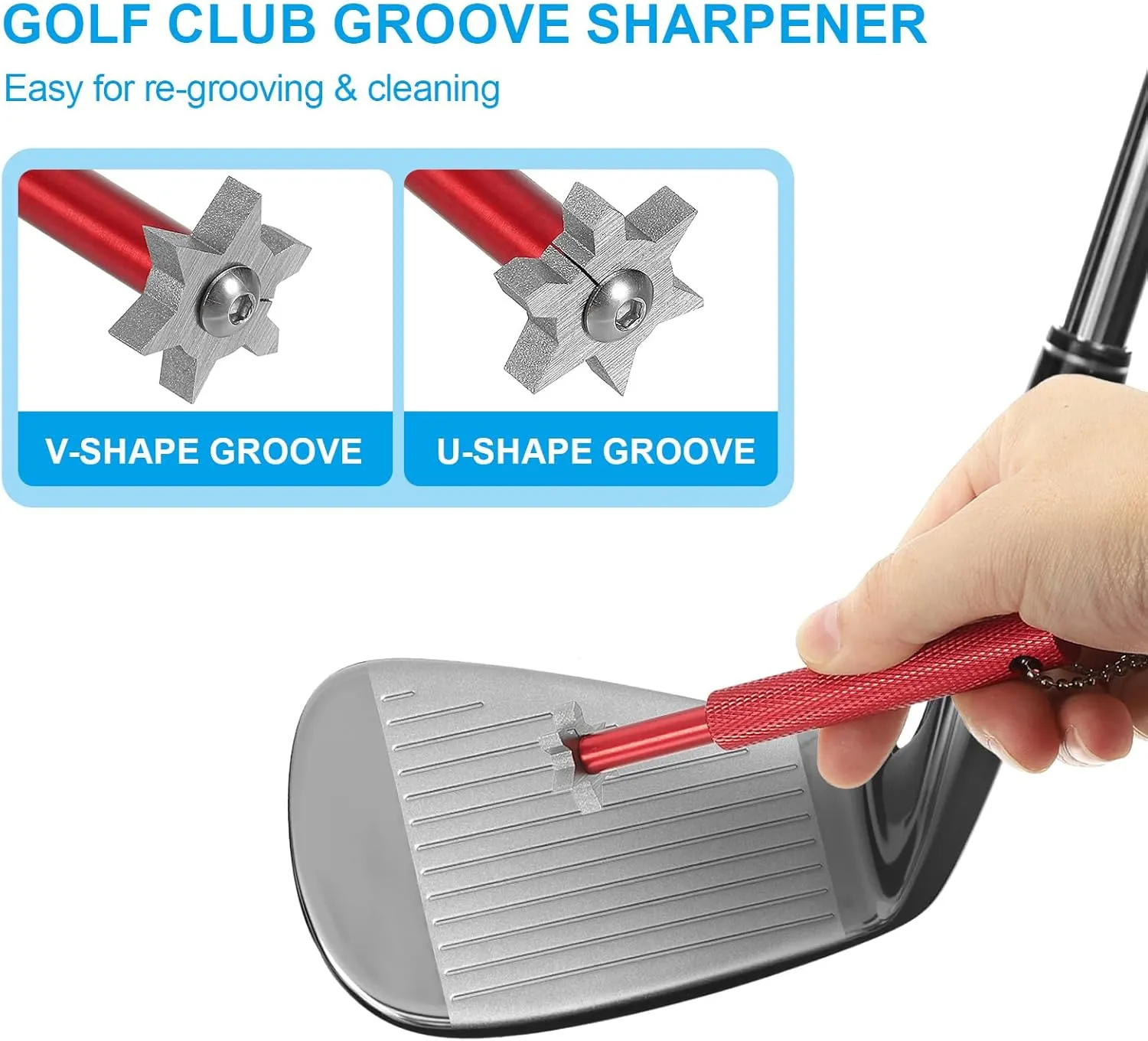 PATIKIL Groove Sharpener with 6 Heads Golf Club Sharpeners Re-Grooving Sharpening Tool and Cleaner for U & V-Grooves Utility Clubs