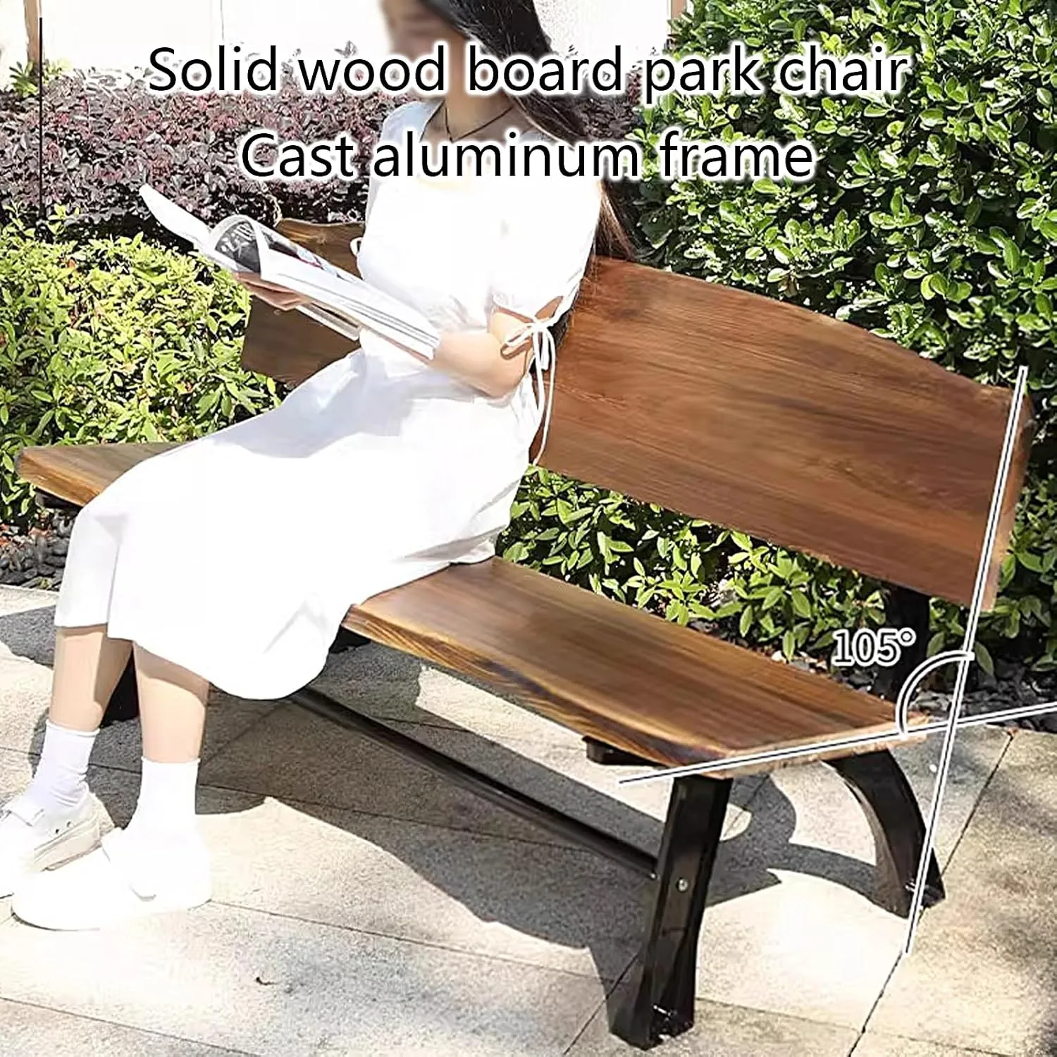 Patio Benches for Outdoors Porch Chairs Weatherproof Solid Wood Panels and Cast Aluminum Frames Porch Furniture for Parks, Communities, Scenic Spots, Squares(Blue,120 * 39 * 43cm)