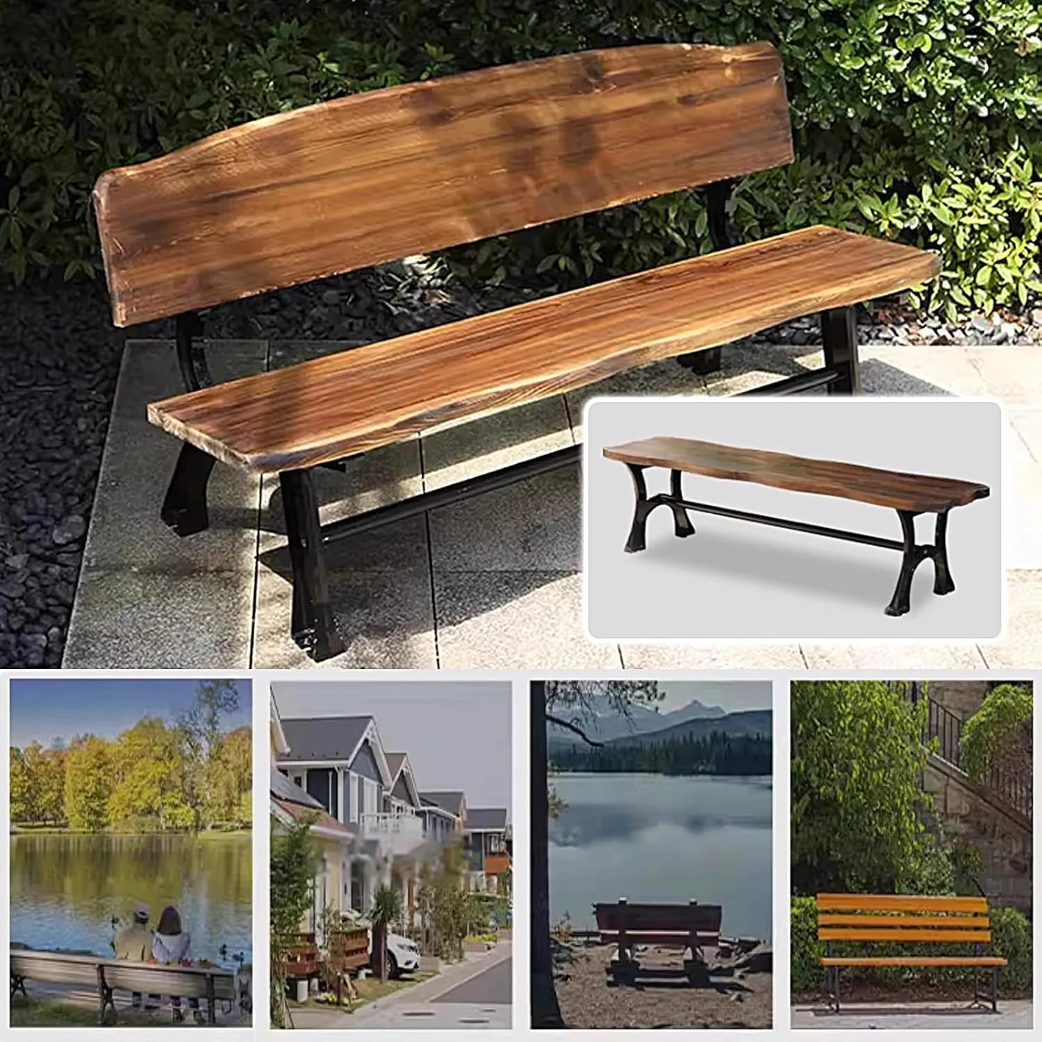Patio Benches for Outdoors Porch Chairs Weatherproof Solid Wood Panels and Cast Aluminum Frames Porch Furniture for Parks, Communities, Scenic Spots, Squares(Blue,120 * 39 * 43cm)