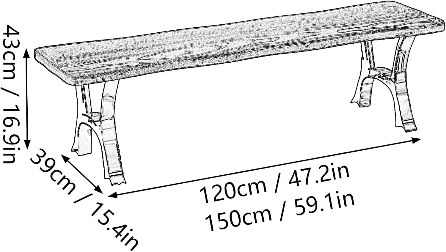 Patio Benches for Outdoors Porch Chairs Weatherproof Solid Wood Panels and Cast Aluminum Frames Porch Furniture for Parks, Communities, Scenic Spots, Squares(Blue,120 * 39 * 43cm)