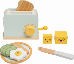 Pearhead Brunch Time Montessori Toy Toaster Oven Set, Wooden Developmental Learning Toys, Pretend Play Kitchen Set for Toddlers Ages 3  Years, 9 Piece Wooden Play Toy Set