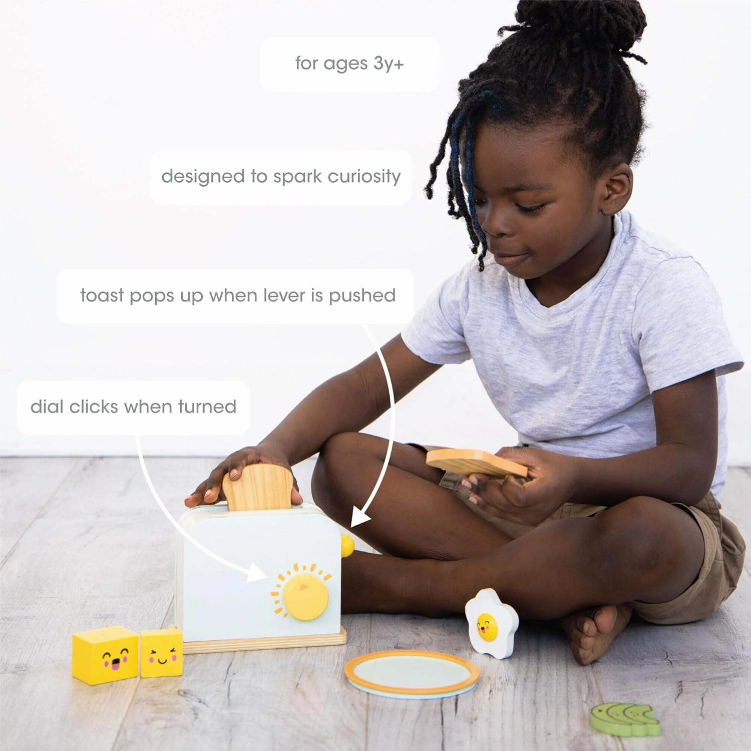 Pearhead Brunch Time Montessori Toy Toaster Oven Set, Wooden Developmental Learning Toys, Pretend Play Kitchen Set for Toddlers Ages 3  Years, 9 Piece Wooden Play Toy Set