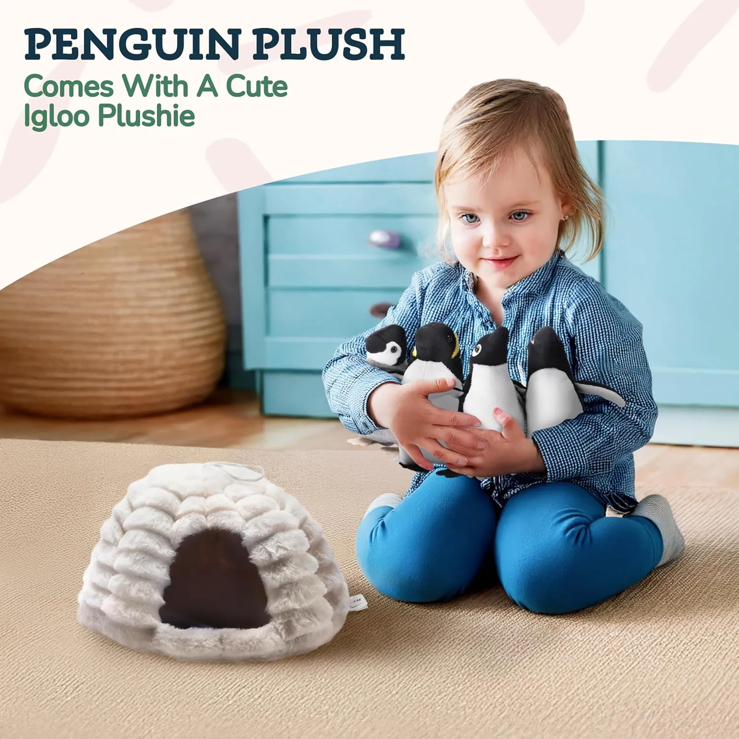 Penguin Stuffed Animal Set - 4 Soft and Cuddly Plush Penguins with Igloo - Perfect Penguin Plush Toy for Kids to Play, Cuddle, and Uplift Social Skills - Soft, Huggable, and Safe
