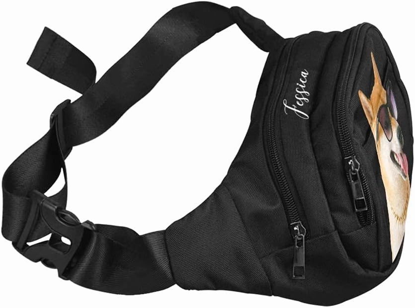 Personalized Fanny Bag for Women Men with Photo Name, Customized Picture Fashion Waist Bag Water Resistant Hip Bum Bag with Adjustable Belt for Travel Hiking Cycling Running (black)