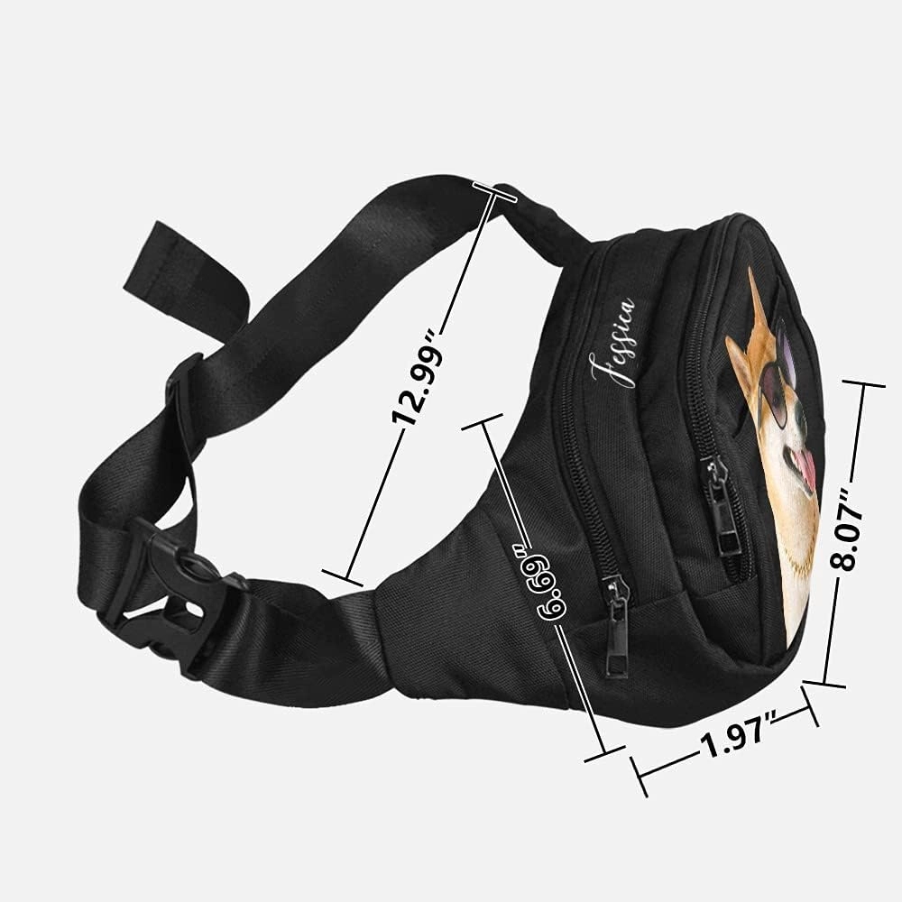 Personalized Fanny Bag for Women Men with Photo Name, Customized Picture Fashion Waist Bag Water Resistant Hip Bum Bag with Adjustable Belt for Travel Hiking Cycling Running (black)