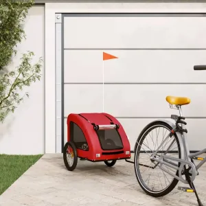 Pet Bike Trailer with Zippered Doors, Durable Iron Frame and Fabric Cover for Small Pets, Convenient and Safe, Red