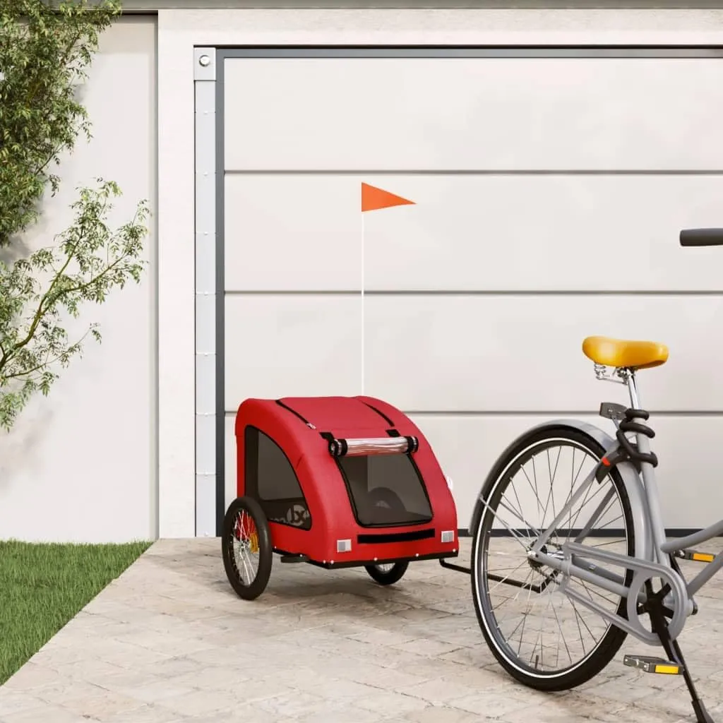 Pet Bike Trailer with Zippered Doors, Durable Iron Frame and Fabric Cover for Small Pets, Convenient and Safe, Red