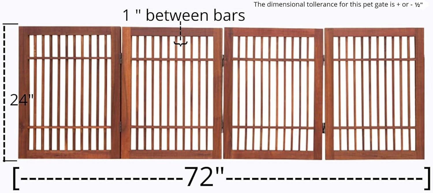 Pet Dog Gate Strong and Durable Freestanding Folding Acacia Hardwood Portable Wooden Fence Indoors or Outdoors by Urnporium (Brown Pet Gate, 4 Panel 24" Tall)