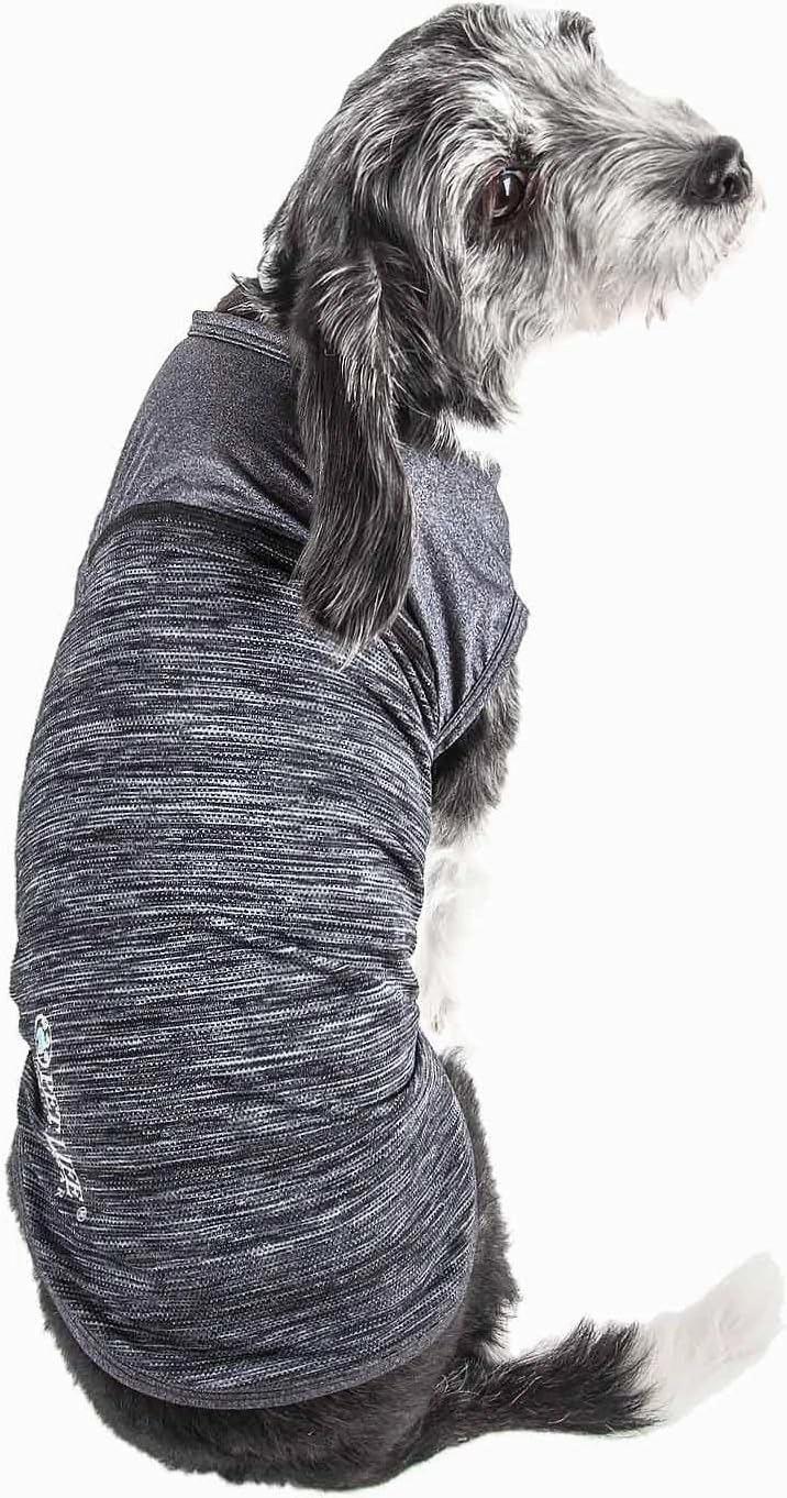 Pet Life ® Active 'Aero-Pawlse' Heathered Fitness and Yoga Dog T-Shirt Tank Top - Performance Pet T-Shirt with 4-Way-Stretch and Quick-Dry Technology - Summer Dog Clothes with Added Reflective Safety