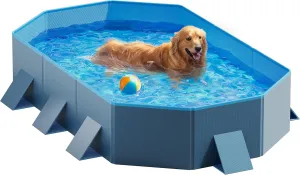 Peteast Foldable Dog Pool with Sturdy Square Design, Durable 71" Lx39 Wx12 D Extra Large Portable Pet Bathtub with Reinforced Sidewalls for Stability, Ideal for Indoor & Outdoor Use (Blue&Dark Gray)