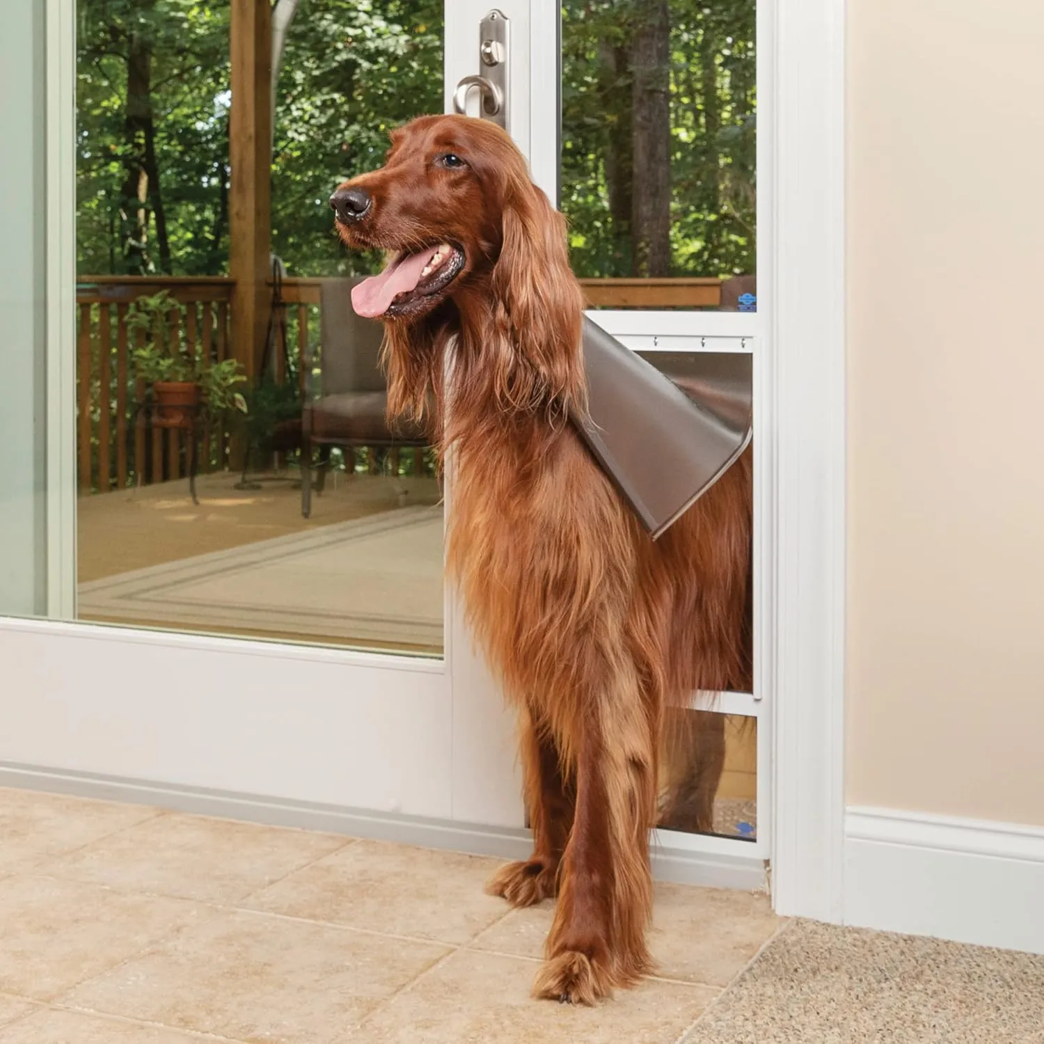 PetSafe Doggy Door for Sliding Glass Doors, Adjustable Height 75 7/8" to 81", No-Cut DIY Install, Aluminum Panel, Ideal for Renters, for Large Dogs Up to 130 lb, (White, Large-Tall)