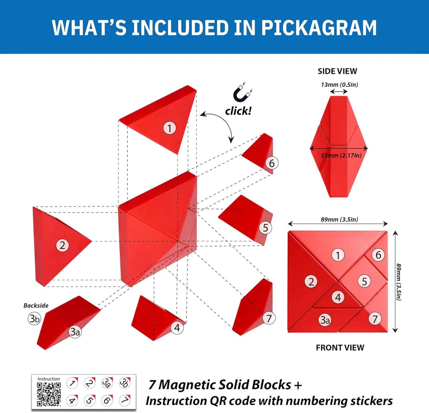 Pickagram Tangrams for Kids Ages 8-12 & Adults 3D Magnetic Tangram Fidget Puzzle: STEM Certified Magnetic Pattern Blocks (Black)