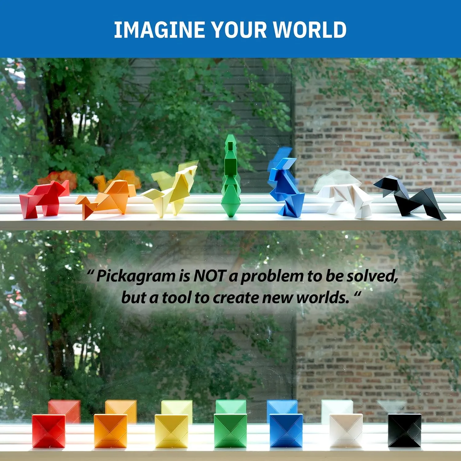 Pickagram Tangrams for Kids Ages 8-12 & Adults 3D Magnetic Tangram Fidget Puzzle: STEM Certified Magnetic Pattern Blocks (Black)