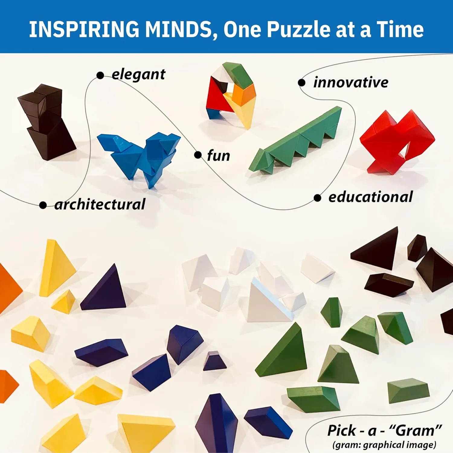 Pickagram Tangrams for Kids Ages 8-12 & Adults 3D Magnetic Tangram Fidget Puzzle: STEM Certified Magnetic Pattern Blocks (Black)