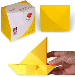 Pickagram Tangrams for Kids Ages 8-12 & Adults 3D Magnetic Tangram Fidget Puzzle: STEM Certified Magnetic Pattern Blocks (Yellow)
