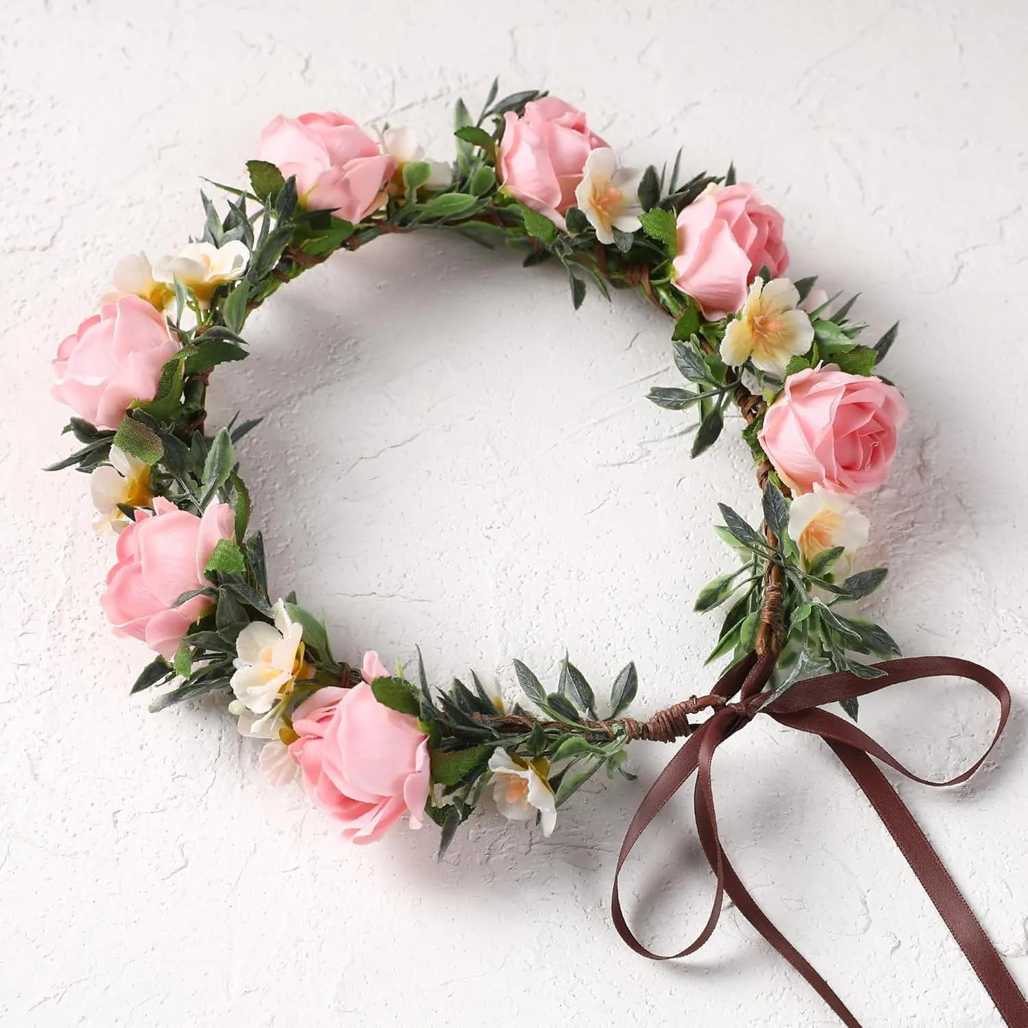 Pink Flower Crown Headband - Rose Floral Headpiece Adjustable Fairy Flower Crown for Women Girls Renaissance Birthday Wedding Party Photo Props