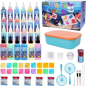 Pintada Magic Water Gel Kit for Kids – Create Squishy Water Pets with 24 Colorful Gels & 18 Molds! DIY Science Toys, Sensory Play, Glow in The Dark Crafts for Girls Boys Ages 6-12