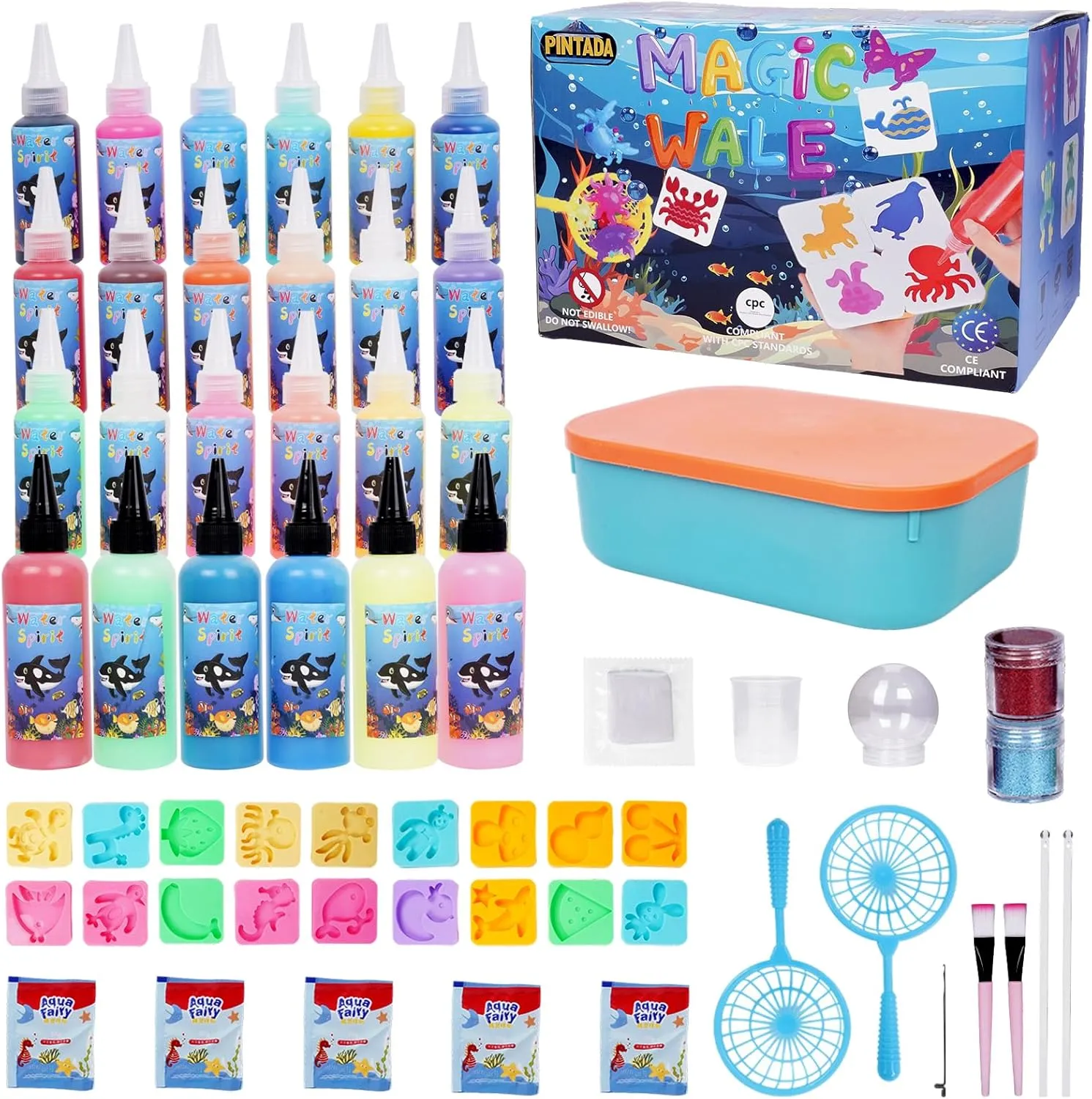 Pintada Magic Water Gel Kit for Kids – Create Squishy Water Pets with 24 Colorful Gels & 18 Molds! DIY Science Toys, Sensory Play, Glow in The Dark Crafts for Girls Boys Ages 6-12