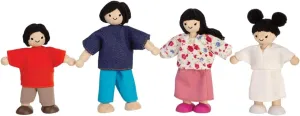 PlanToys Wooden Dollhouse Family- Mom, Dad, Son, and Daughter (7417) | Sustainably Made from Rubberwood and Non-Toxic Paints and Dyes