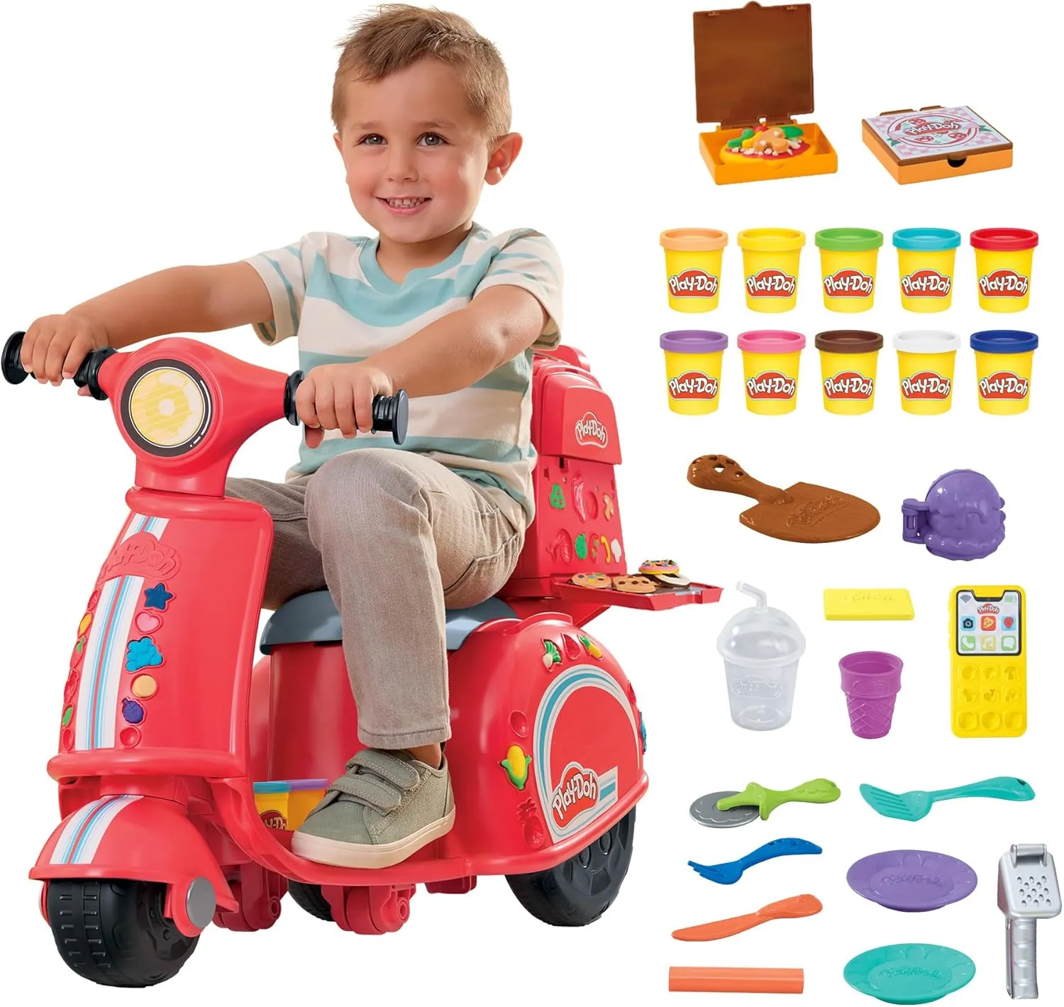 Play-Doh Pizza Delivery Scooter Playset, Large Ride-On Play Food Preschool Toys, Toy Pizza Set for Kids, Arts & Crafts for Boys & Girls, Ages 3 