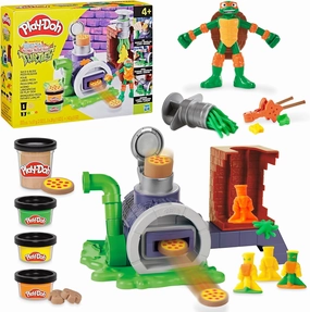 PLAY-DOH Teenage Mutant Ninja Turtles Slice & Blast Pizza Playset, Bendy 4 Inch Mikey Action Figure, Kids Arts & Crafts, TMNT Toys for Boys & Girls 4 