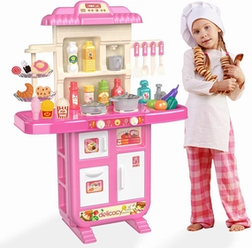 Play Kitchen for Girls & Boys - Realistic Toy Kitchen Set with Lights, Sounds, & Water Circulation for Ages 3-8
