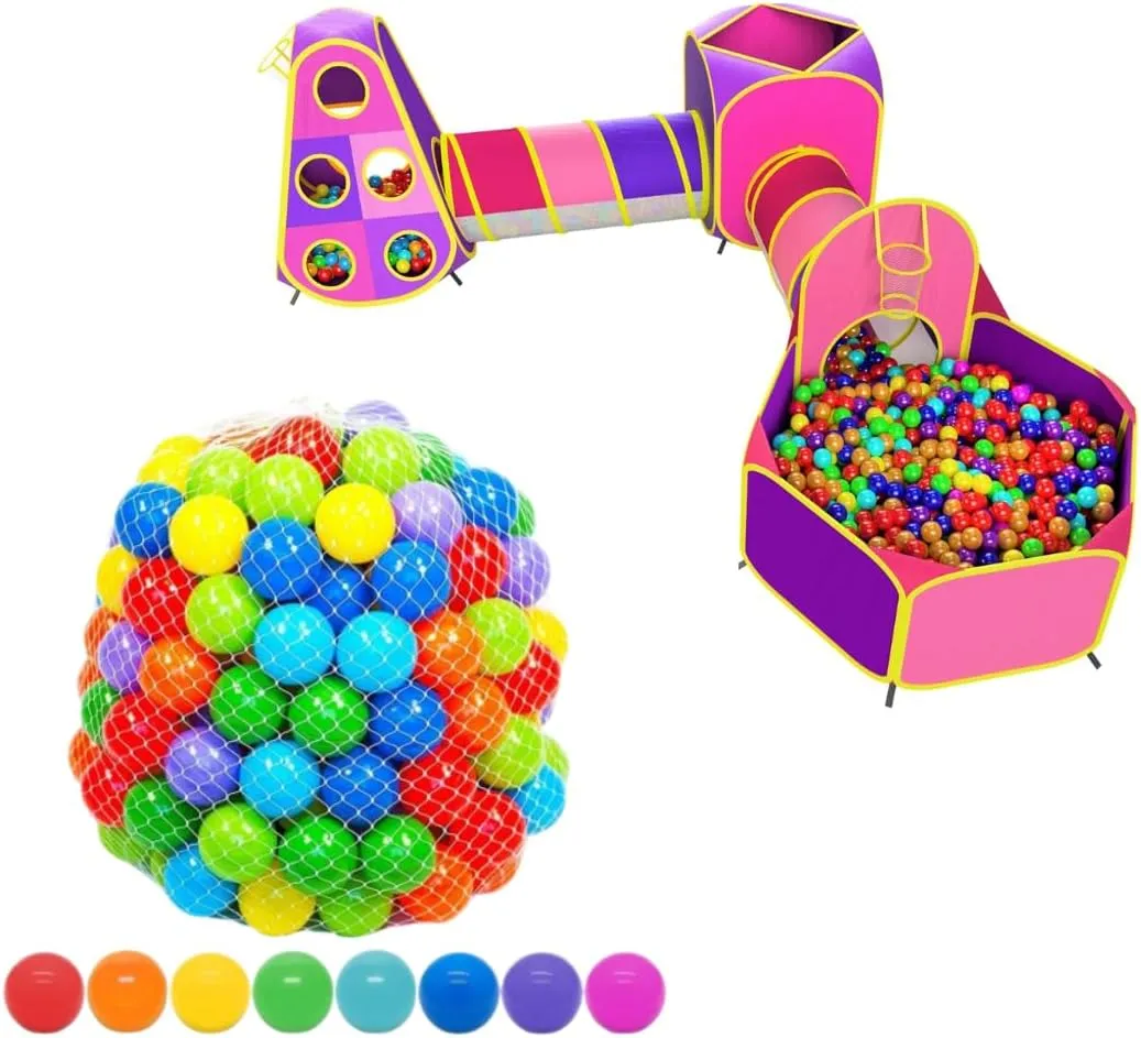 Playz 5pc Prima Tent and Tunnels Set for Girls with Playz Soft Mini Multicoloured Pit Balls 50 Count
