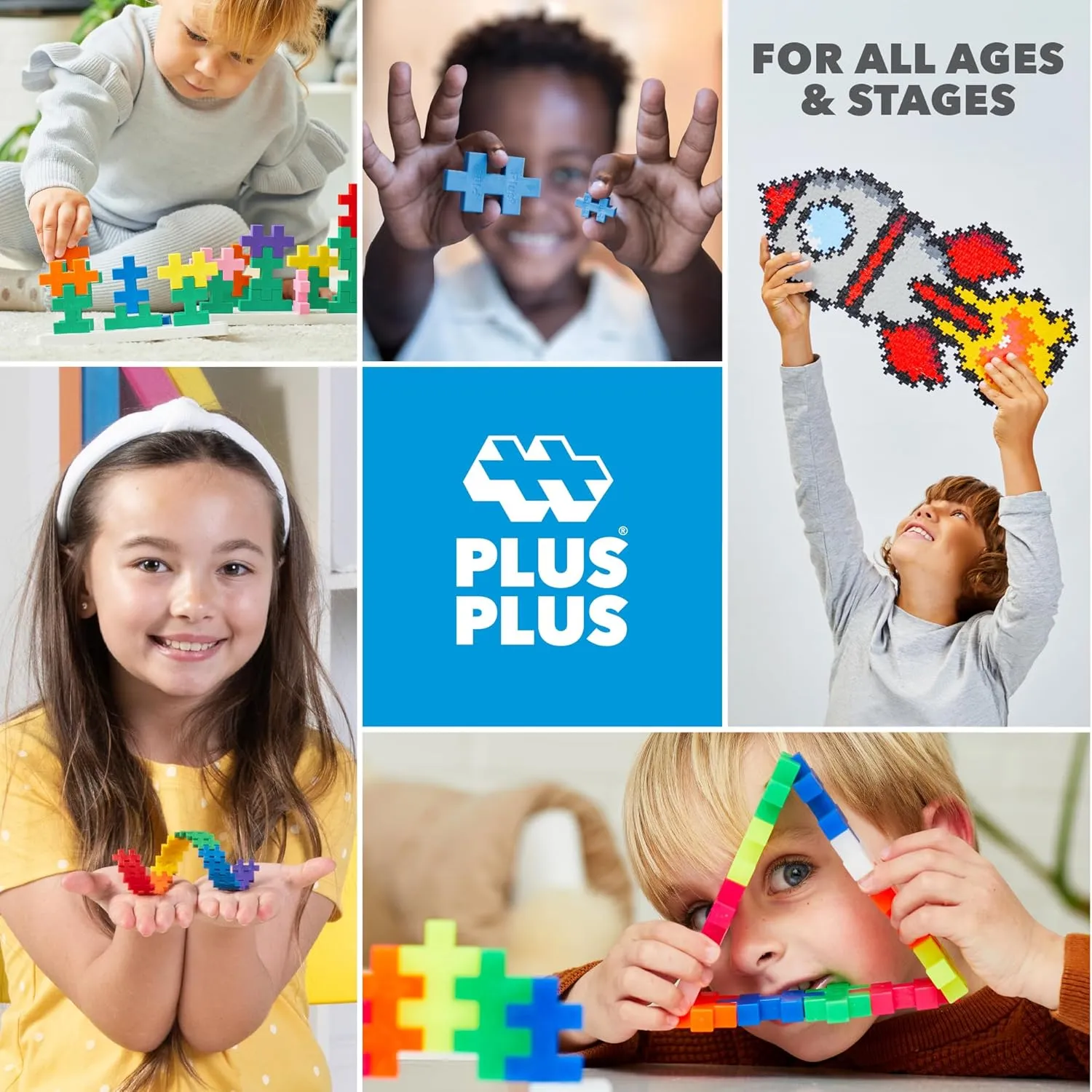 PLUS PLUS - Open Play Set - 1200 Piece - Basic Color Mix, Construction Building Stem Toy, Interlocking Mini Puzzle Blocks for Kids