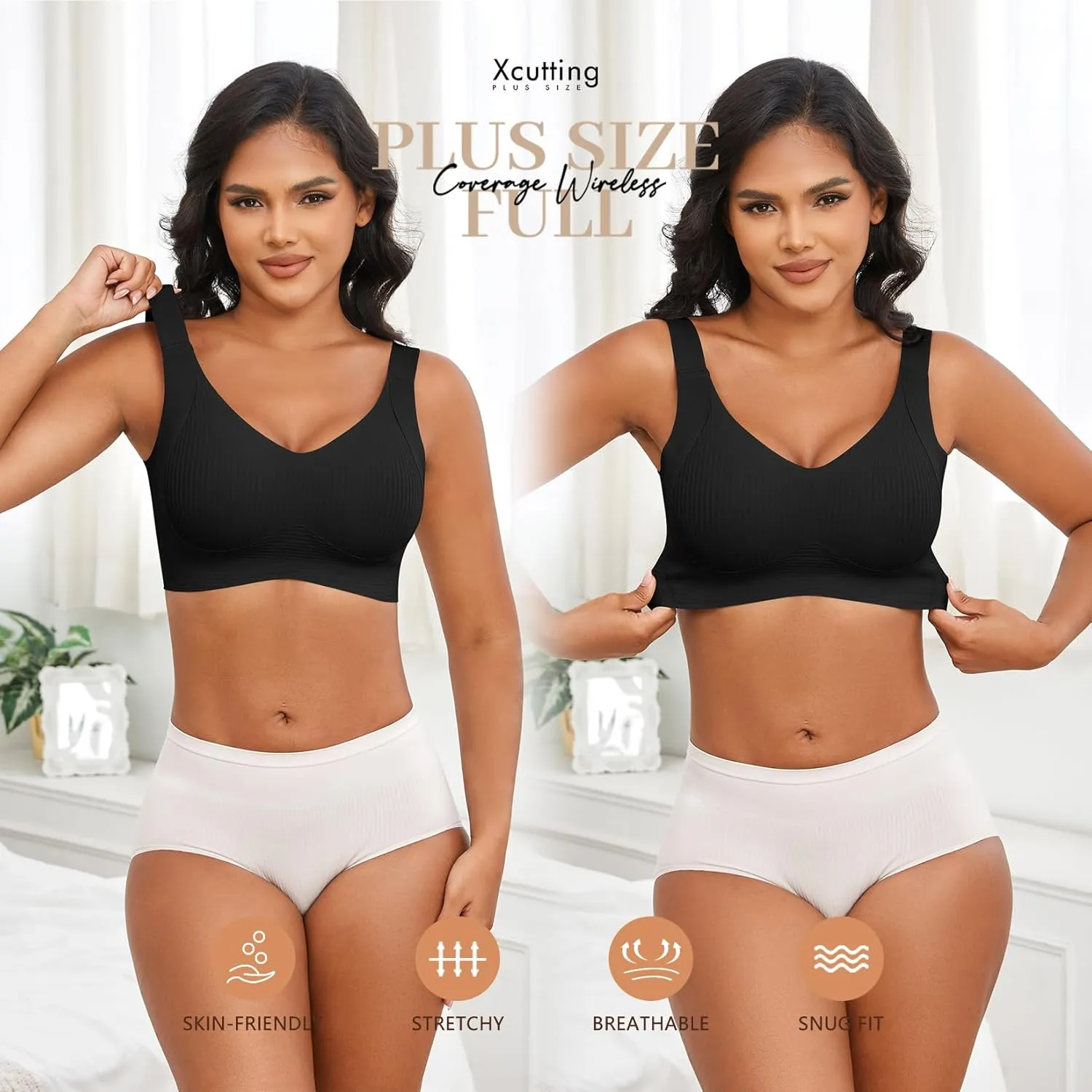 Plus Size Bras for Women No Underwire Full Coverage Everyday Bras Comfortable Wireless Padded Bras
